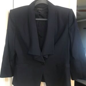 Navy Ann Taylor 3/4 blazer, ruffle front, SZ 2